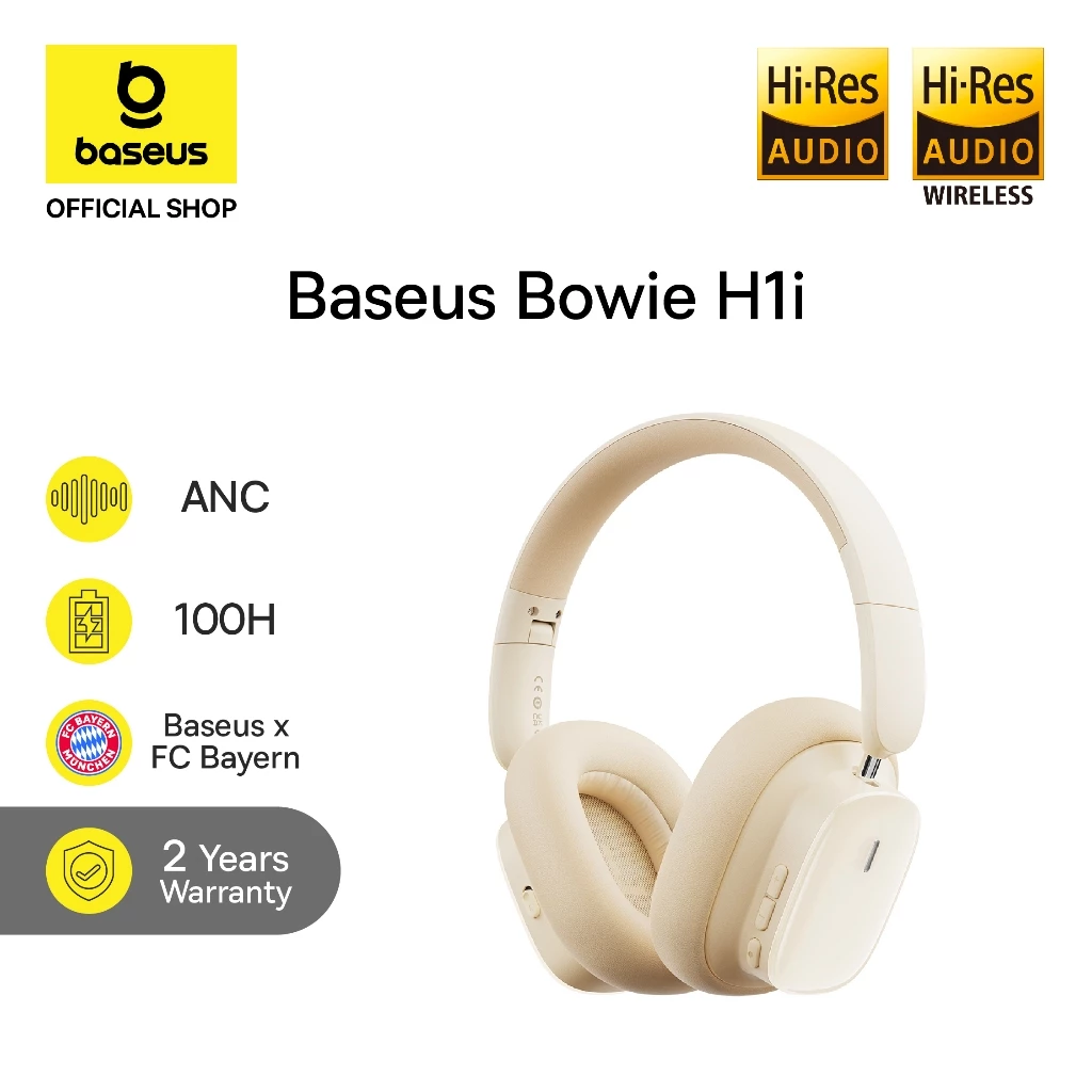 Baseus Headphone H1i ANC Hi-Res Noise-Cancellation Wireless Super Bass Bantalan Lembut