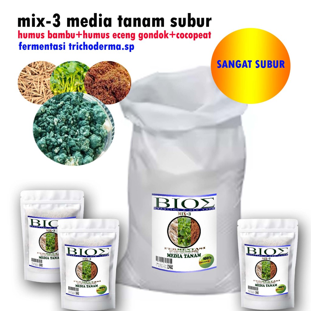 Media tanam subur 5 L sd 20 L 3MIX permentasi Humus bambu, eceng, cocopeat dg trichoderma sp B39AS44