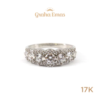 Graha Emas Cincin Emas Putih Bentuk Round 17K - White Gold Round Model Ring 17 Carat M440