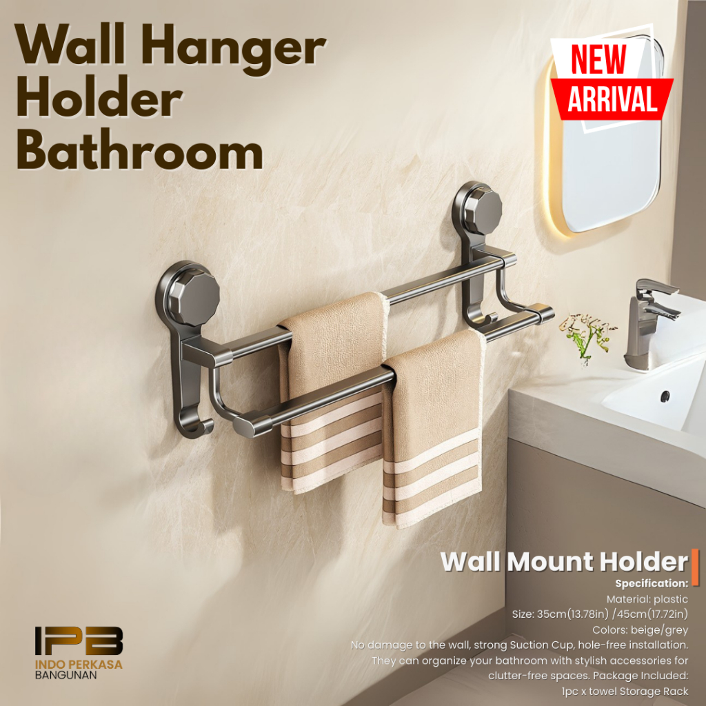 Jual Rak Handuk 2 Baris Kamar Mandi Tanpa Bor dengan Pengait Dinding ...