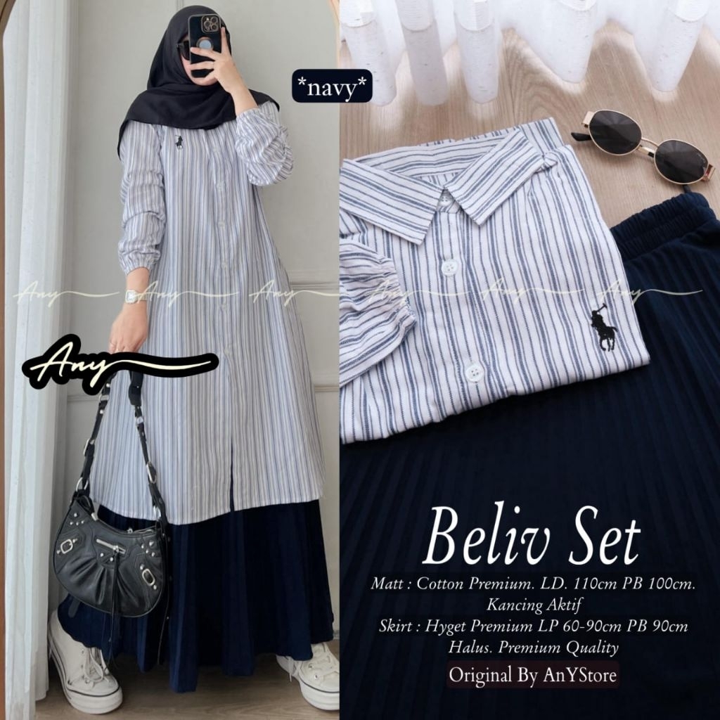 Jual Beliv Set Tunik Salur Mix Rok Plisket (Any) | Shopee Indonesia