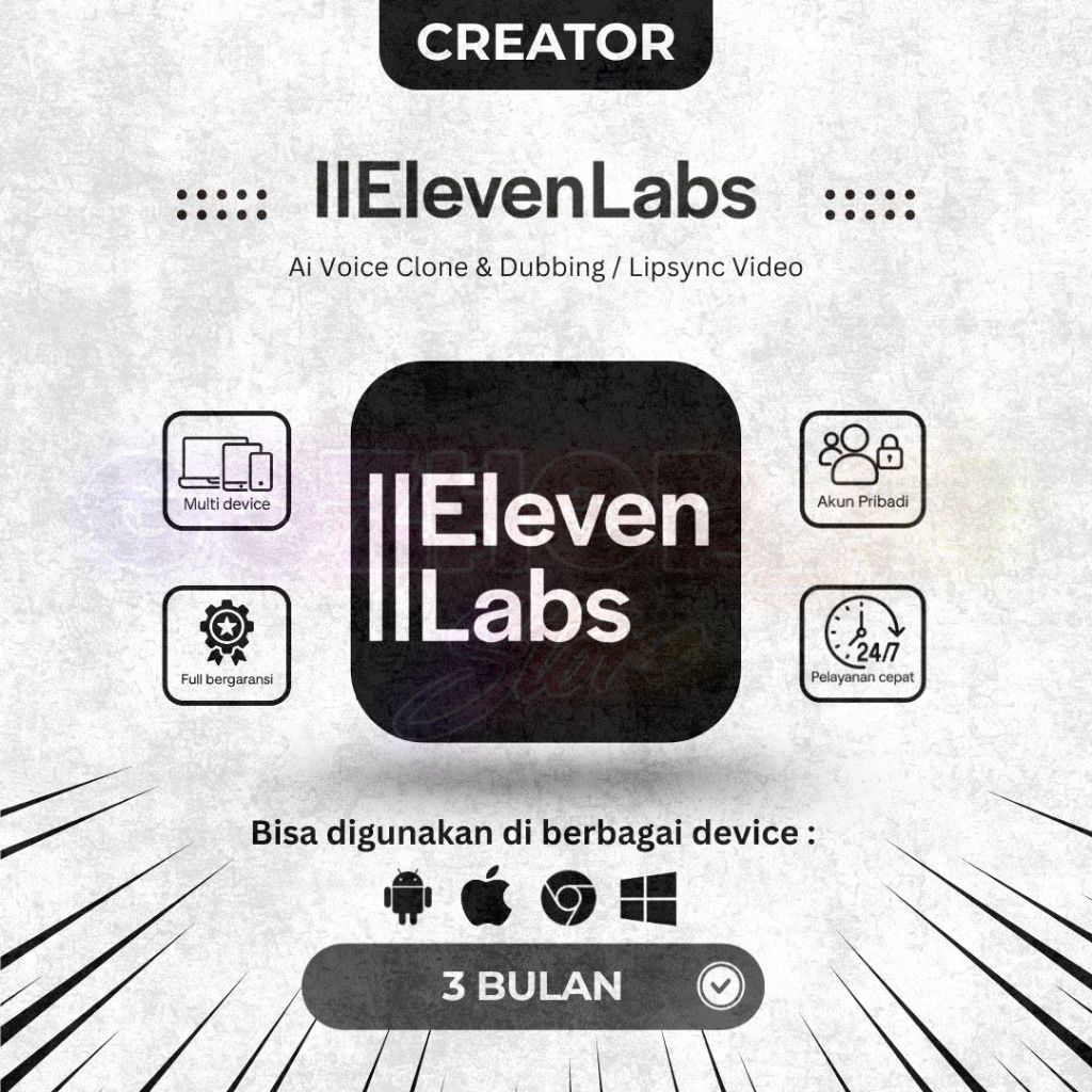 ELEVENLABS AI VOICE CLONING STARTER CREATOR PREMIUM 30 HARI 1 DAN 3 BULAN RESMI  FULL GARANSI