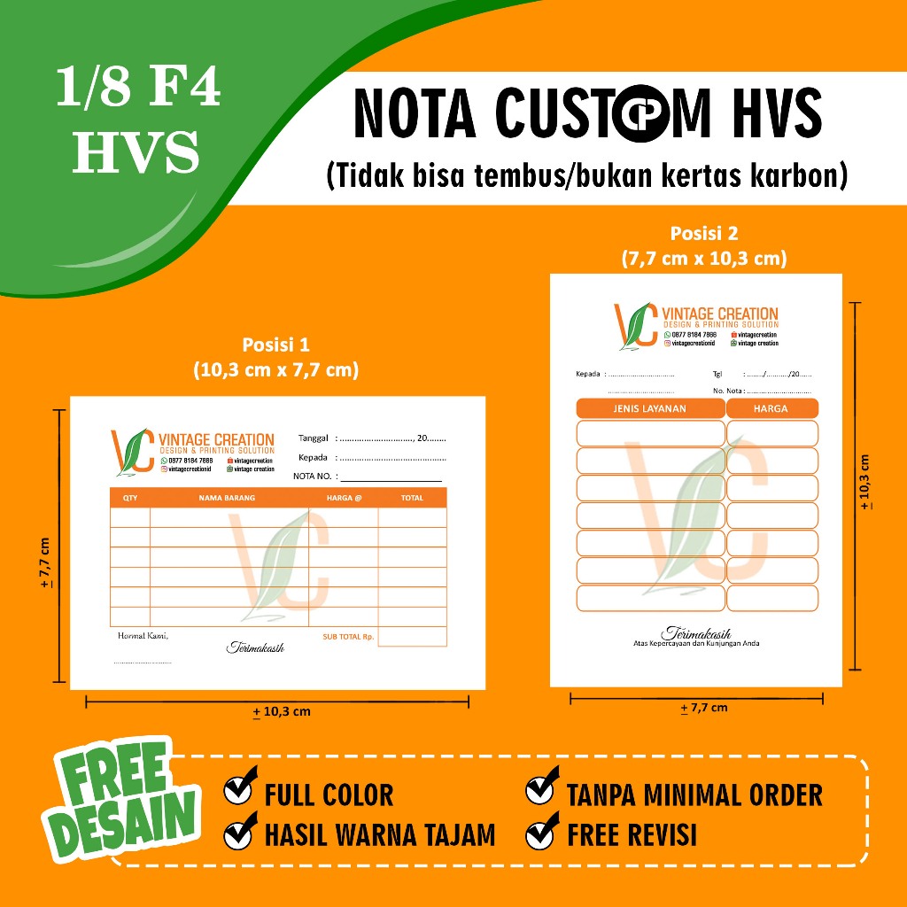 Jual NOTA HVS UKURAN 1/8 F4 FREE DESAIN CUSTOM FULL COLOR 1PLY (NON ...
