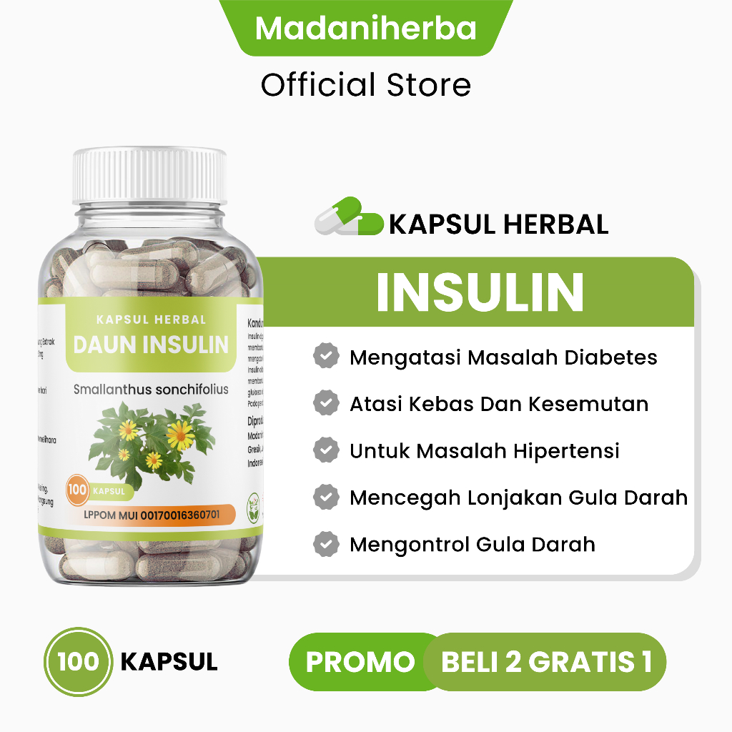 Kapsul Daun Insulin 100 Kapsul - BELI 2 GRATIS 1 - Solusi Diabetes Hipertensi Kebas
