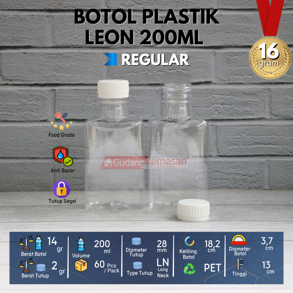 Jual Botol Plastik PET 200ml Leon minuman mineral jus susu kopi tutup ...