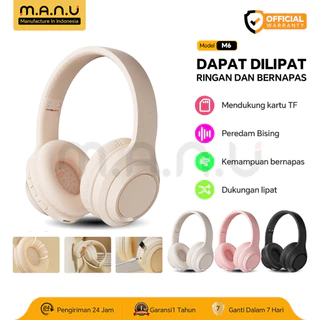 【Garansi 1 tahun】MANU M6 Headphone Bluetooth 5.3 Dual Mode Wired Wireless Earphone HIFI Bass Stereo Noise Reduction Headset Foldable Gaming Headset Bloetooth with Microphone Low Latency Over Ear Handphone Handset