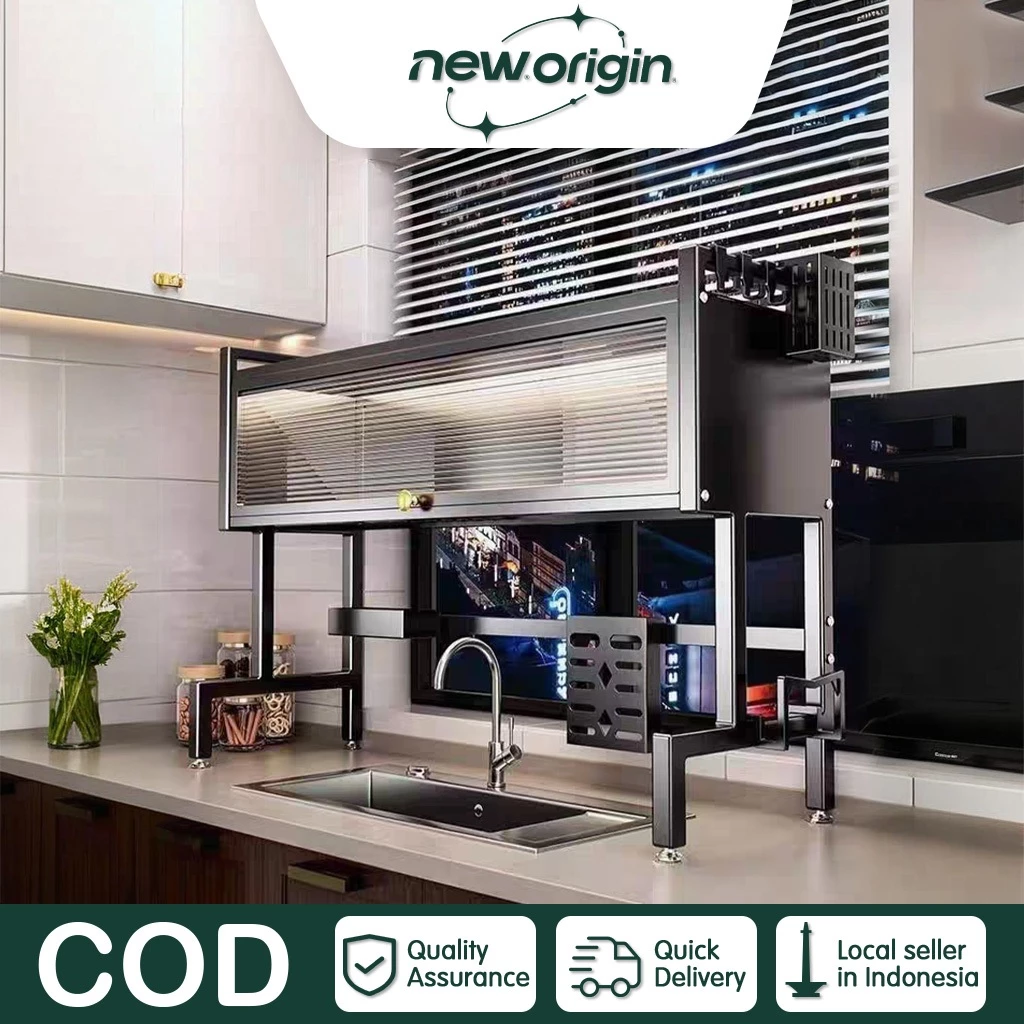 Rak Piring Wastafel Dengan 2 Susun Kabinet Rak Wastafel Rak Cuci Piring Stainless Steel Rak Dapur Multifungsi