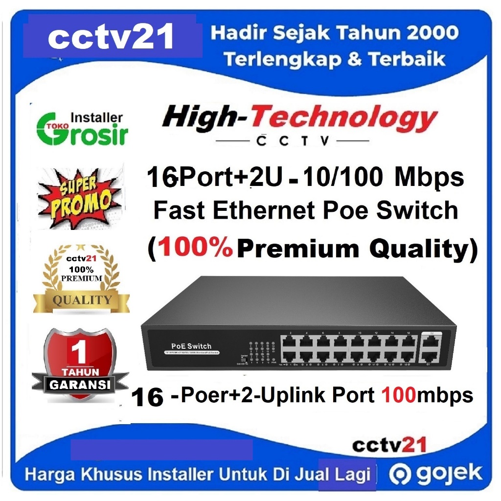Jual Poe Switch / Switch PoE 16 Port+2 Uplink High Tech (Premium ...