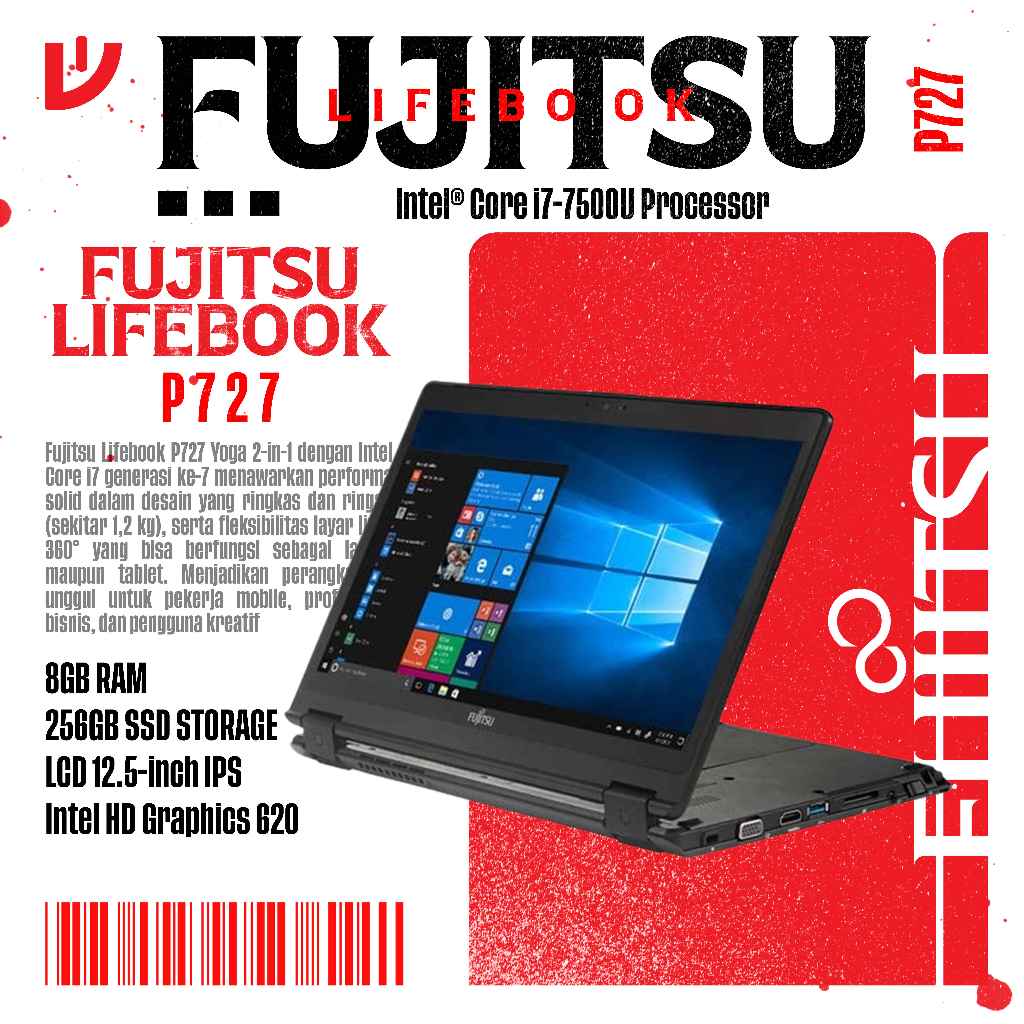 #899 富士通 P727/R i7-7500U 8Gb SSD256Gb Jual Laptop Fujitsu Lifebook P727 Yoga 2in1 Intel Core i7 Gen 7
