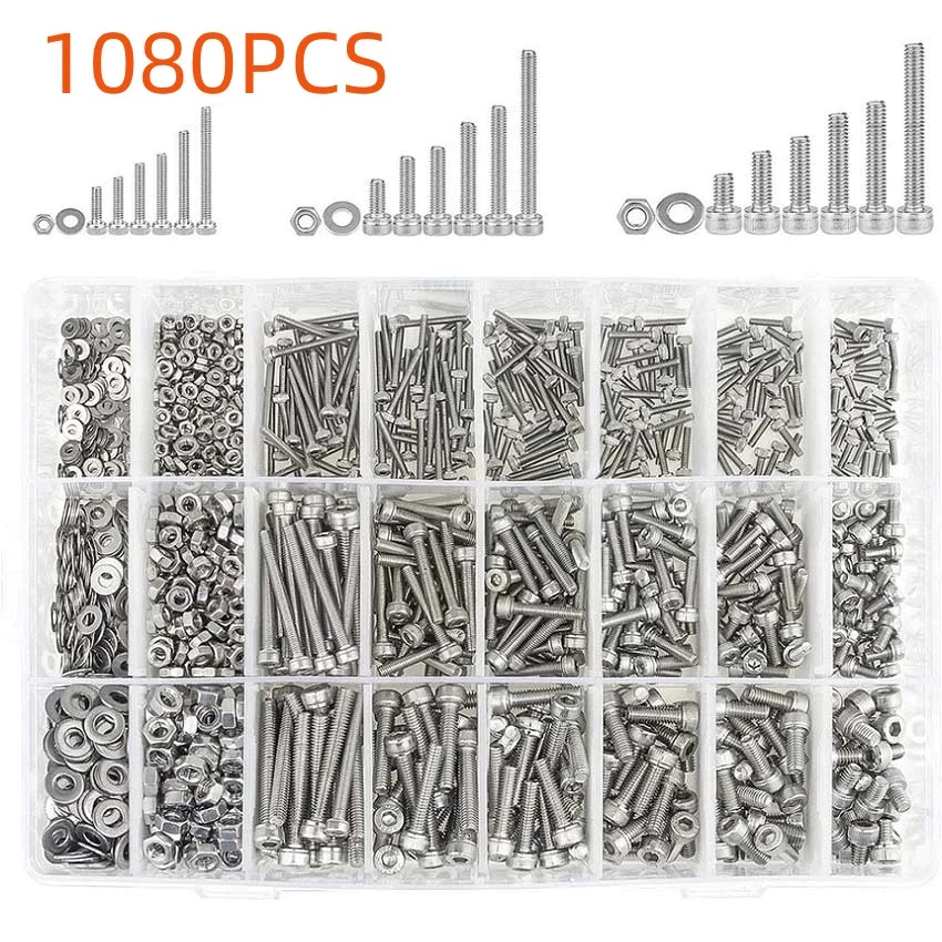 Jual Mur dan Baut Set 304 1080PCS Stainless Steel M2 M3 M4 Kepala Datar ...