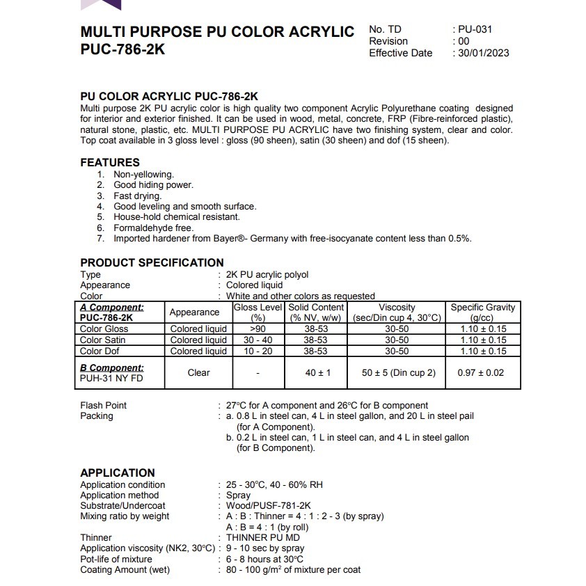 Jual CAT PROPAN PU ACRYLIC COLOR PUC-786 2K 1 LITER - BLACK (Warna ...