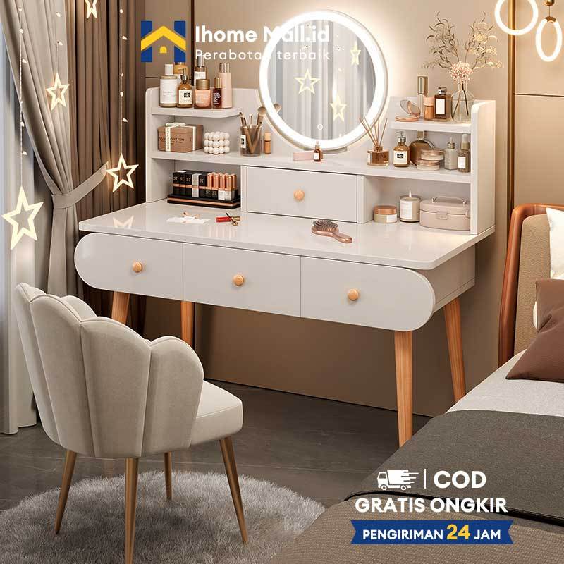 Jual IH Meja Rias Minimalis Estetik Kursi Meja Rias Lampu LED