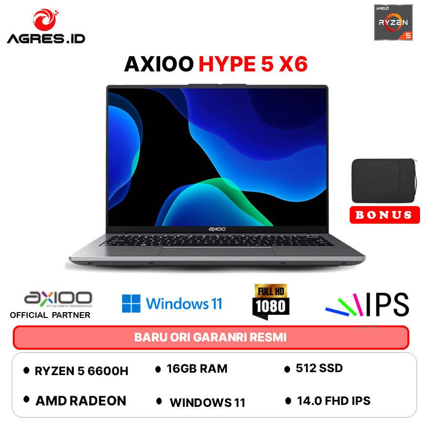 Jual AXIOO HYPE 5 AMD X6 RYZEN 5 6600H 16GB 512GB W11 14.0FHD IPS