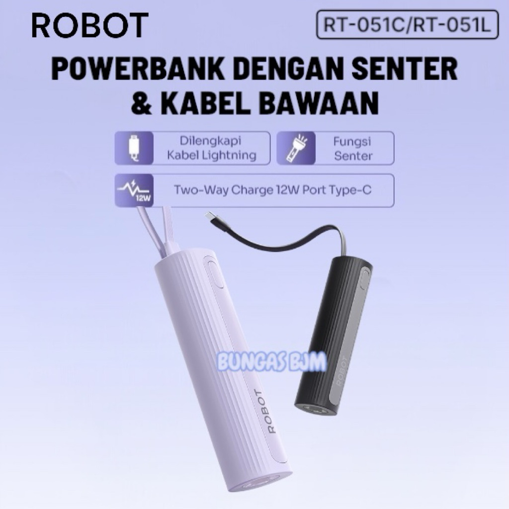 VARIAN BARU ROBOT RP-051L / RT-051C POWERBANK DENGAN SENTER 5000mAh 12W