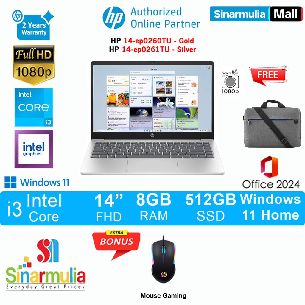 HP 14 i3-1315U 512GB SSD 8GB FHD Win11+OHS - ep0260TU/ep0261TU