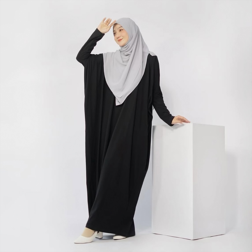 Hulya Abaya Batwing Anti UV Hitam Casual Gamis Umroh Wanita Muslim Turki By Al Hasbi