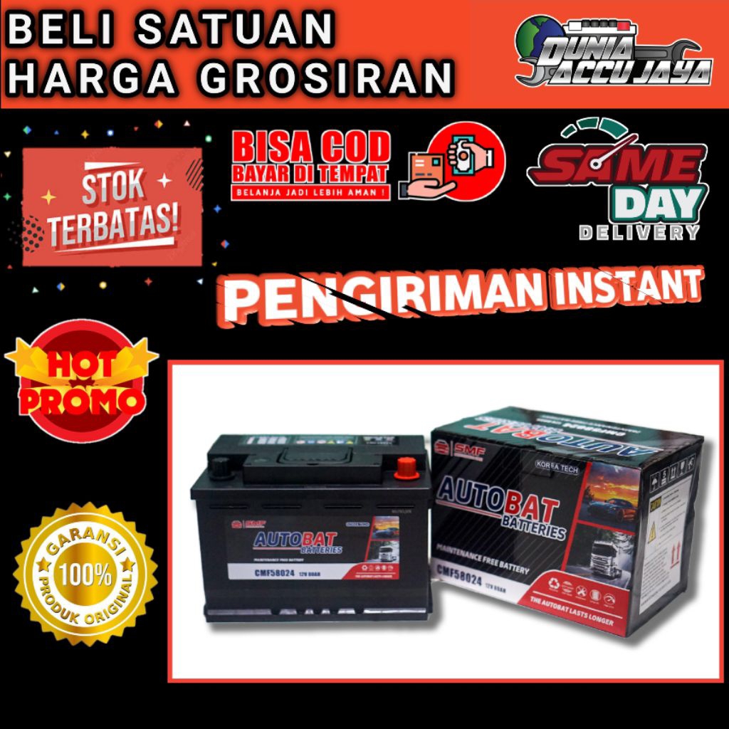 Aki mobil Kering ORIGINAL ( bergaransi ) AUTOBAT MF Din 580-24 80 Ah DIN80L Innova Reborn Diesel New Fortuner VRZ New Hilux Mercy BMW Ertiga Diesel VW Chevy Orlando Spin diesel  Zafira Peugeot 58024 258 24