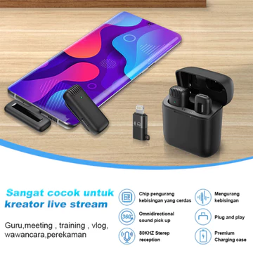Wireless Microphone Noise Cancelling 2 Mic Clip On Plug Play Untuk Video Record Live Stream