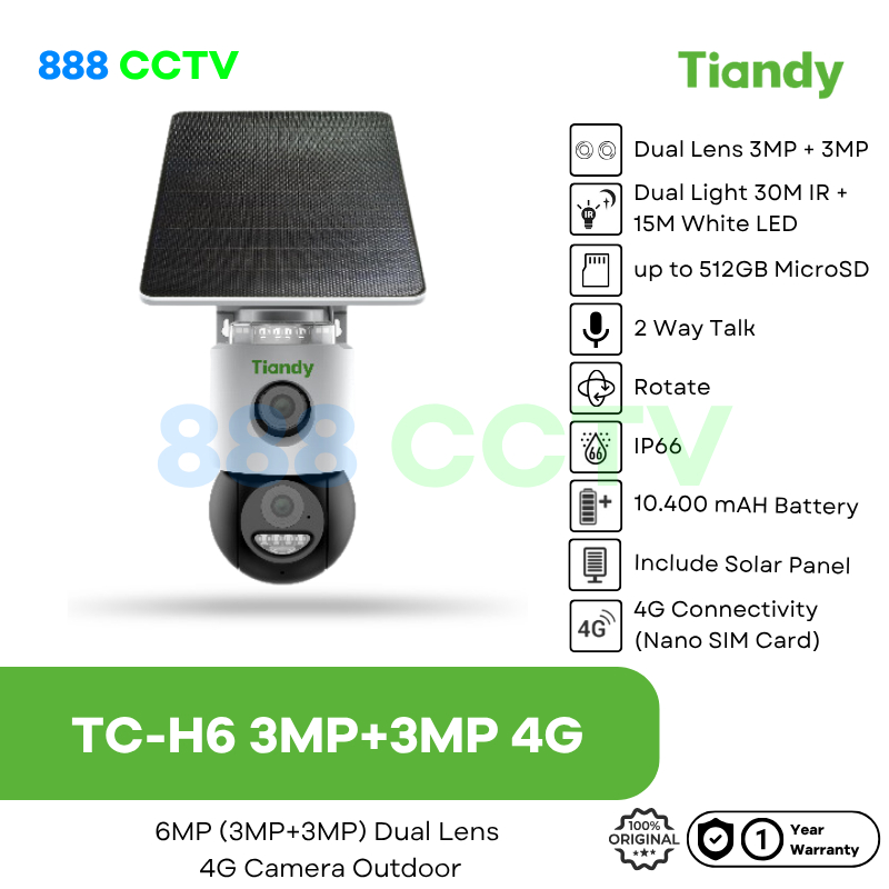 Jual Tiandy TC-H6 4G 3MP+3MP Dual Lens 10.400mAh Battery + Solar Panel ...