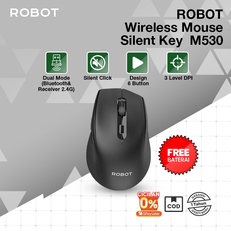 Jual Mouse Wireless ROBOT Dual Mode Mouse M530 Koneksi Bluetooth Silent ...