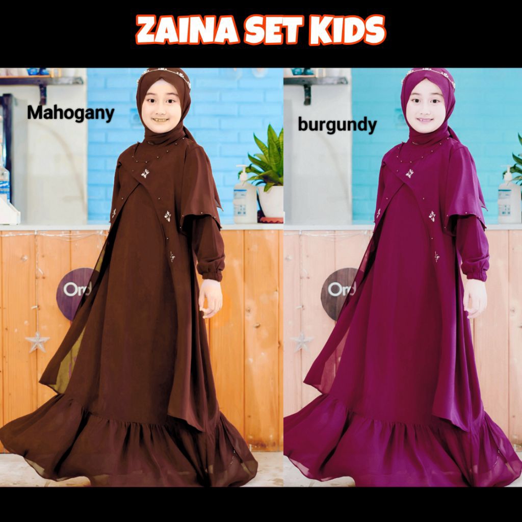 Jual Abaya anak Zaina set kids free phasmina uk M,L,XL usia 3-14