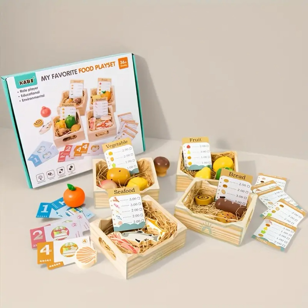 Jual kabi wooden kitchen pretend plays food vegetable fruit bread set ...