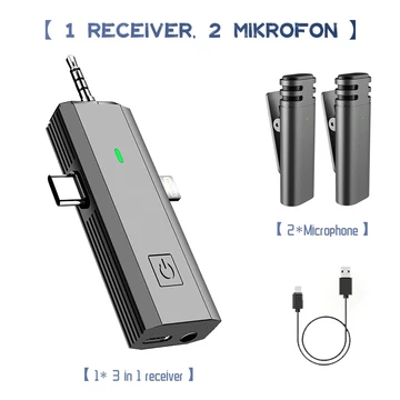 3 IN 1 Lavalier Wireless Microphone Dual Mikrofon Clip On Mic Bluetooth Tanpa Kabel Microphone