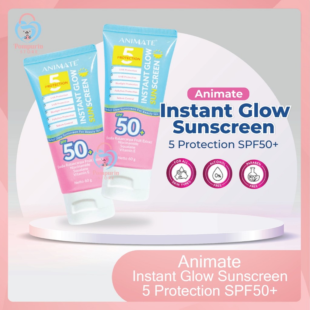 Jual Animate Instant Glow Sunscreen 5 Protection SPF50+ 60gr | Shopee ...
