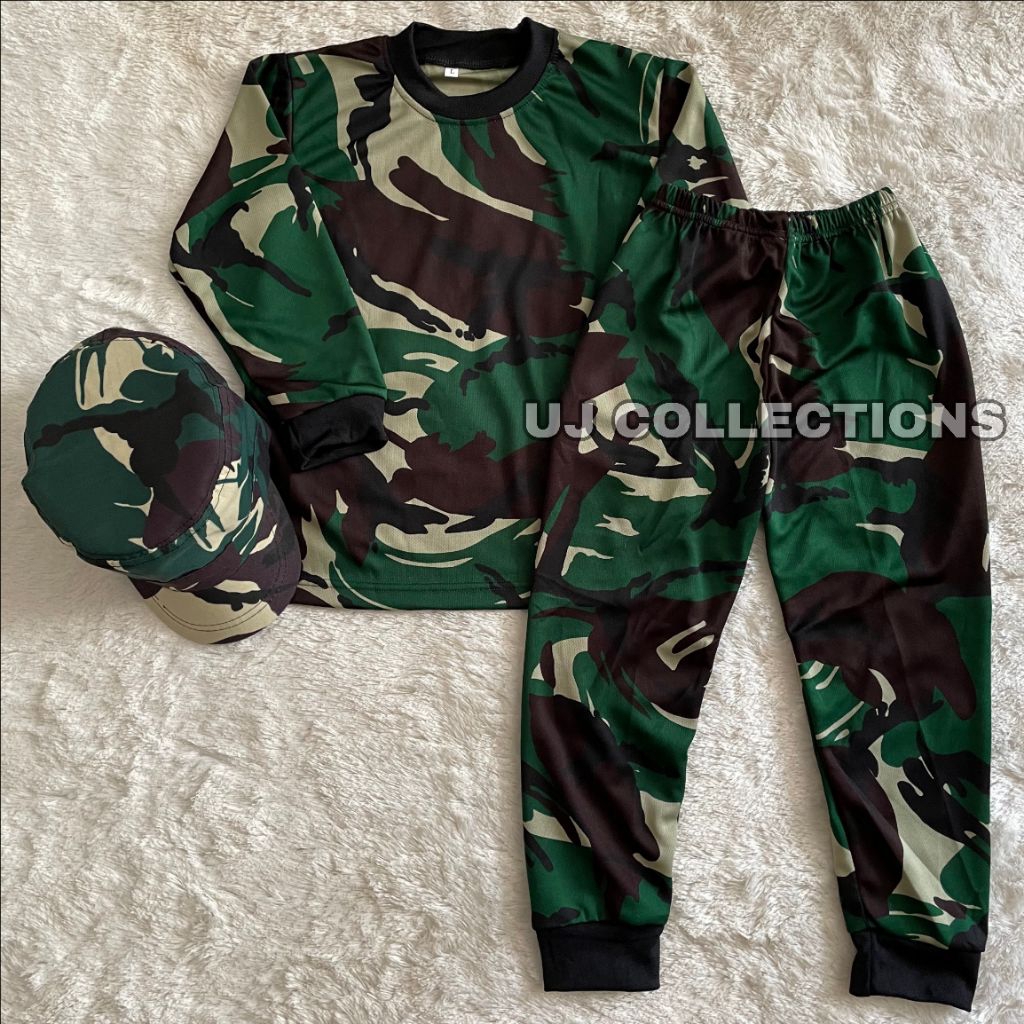 Jual Setelan kaos anak panjang motif loreng malvinas polos free topi ...