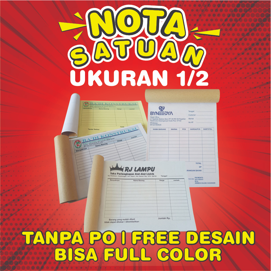 Jual Nota Custom Ukuran 1/2 | Full Color | Free Desain | Langsung Cetak ...