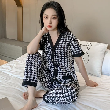 Cessy Piyama Wanita Import Bahan Satin Premium Lengan Pendek Celana Panjang Full Kancing Pearl