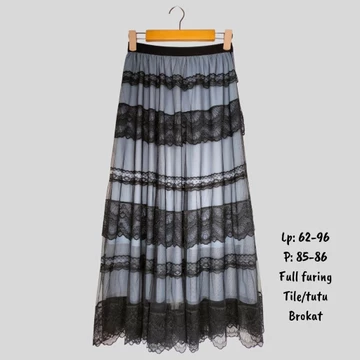 (V F) Rok Plisket Polos Tutu Brokat Rajut Knit Motif Premium Two Tone A Line