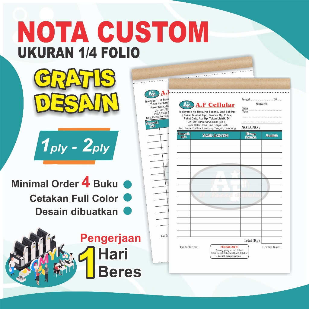 Jual Nota 1/4 Folio 1ply 2 ply Nota Custom Request Nama Olshop Toko ...