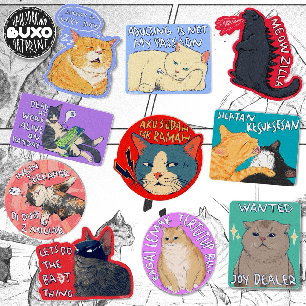 Jual buxo - meme KUCING vinyl sticker PART 1 / sticker film movie ...