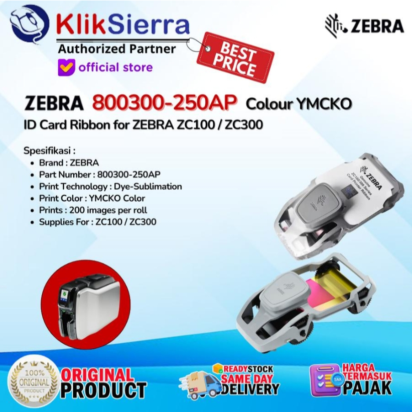 Jual RIBBON ZEBRA 800300-250AP - YMCKO Full Color Ribbon For Printer ID ...