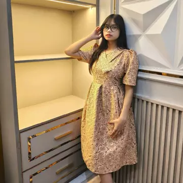 New Arival Midi Dress Gaun Wanita Jacquard Emboss Tunik Elegan Pesta Gereja Mewah Dress Natal