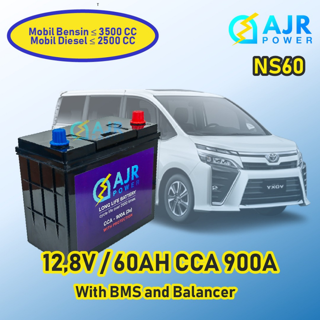 ACCU AKI Lithium LiFePo4 NS60 MOBIL CRV WULING VIOS RUSH BRV AJR POWER 12V 12,8V 60AH BMS dan BALANCER CCA 900A
