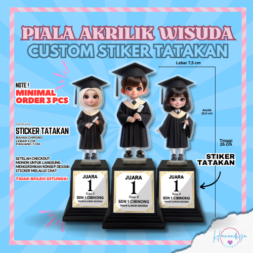 Jual Piala akrilik plus custom stiker tema wisuda | Shopee Indonesia