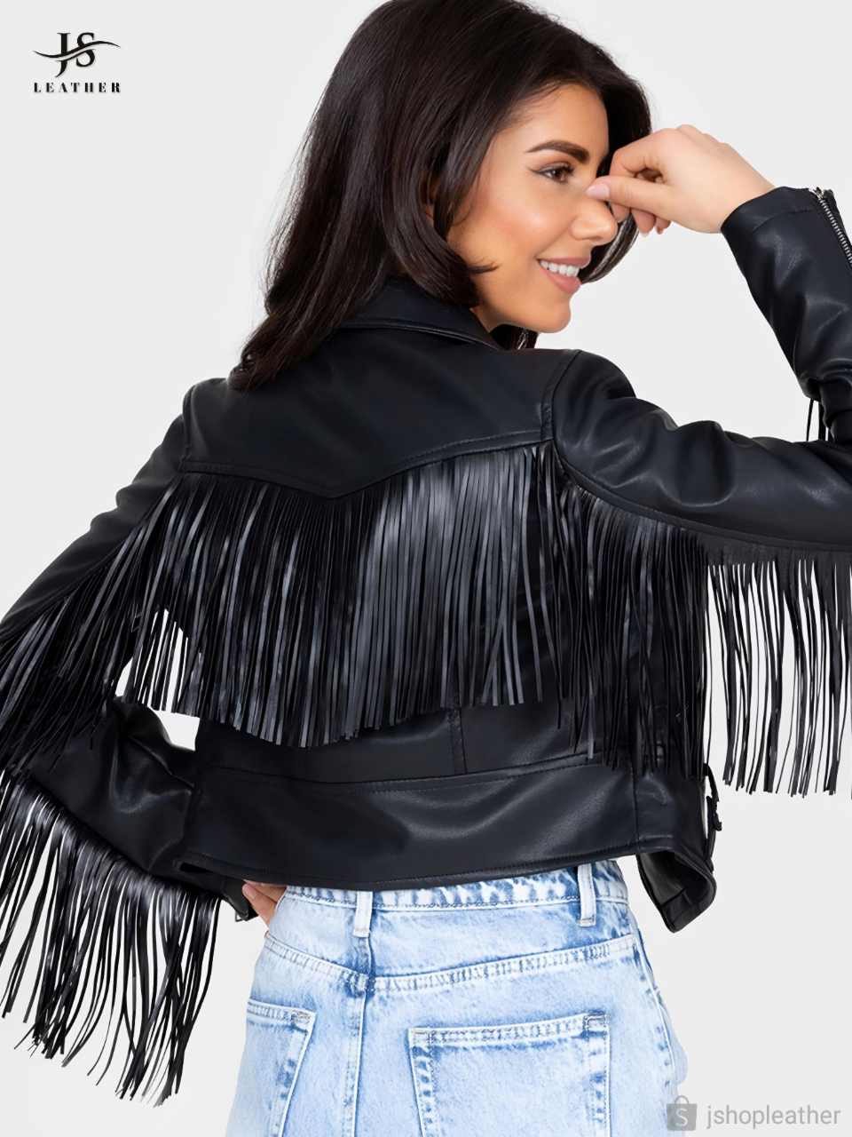 Jual Ramona Fringe Leather Biker Jacket in Black Jaket Kulit PU