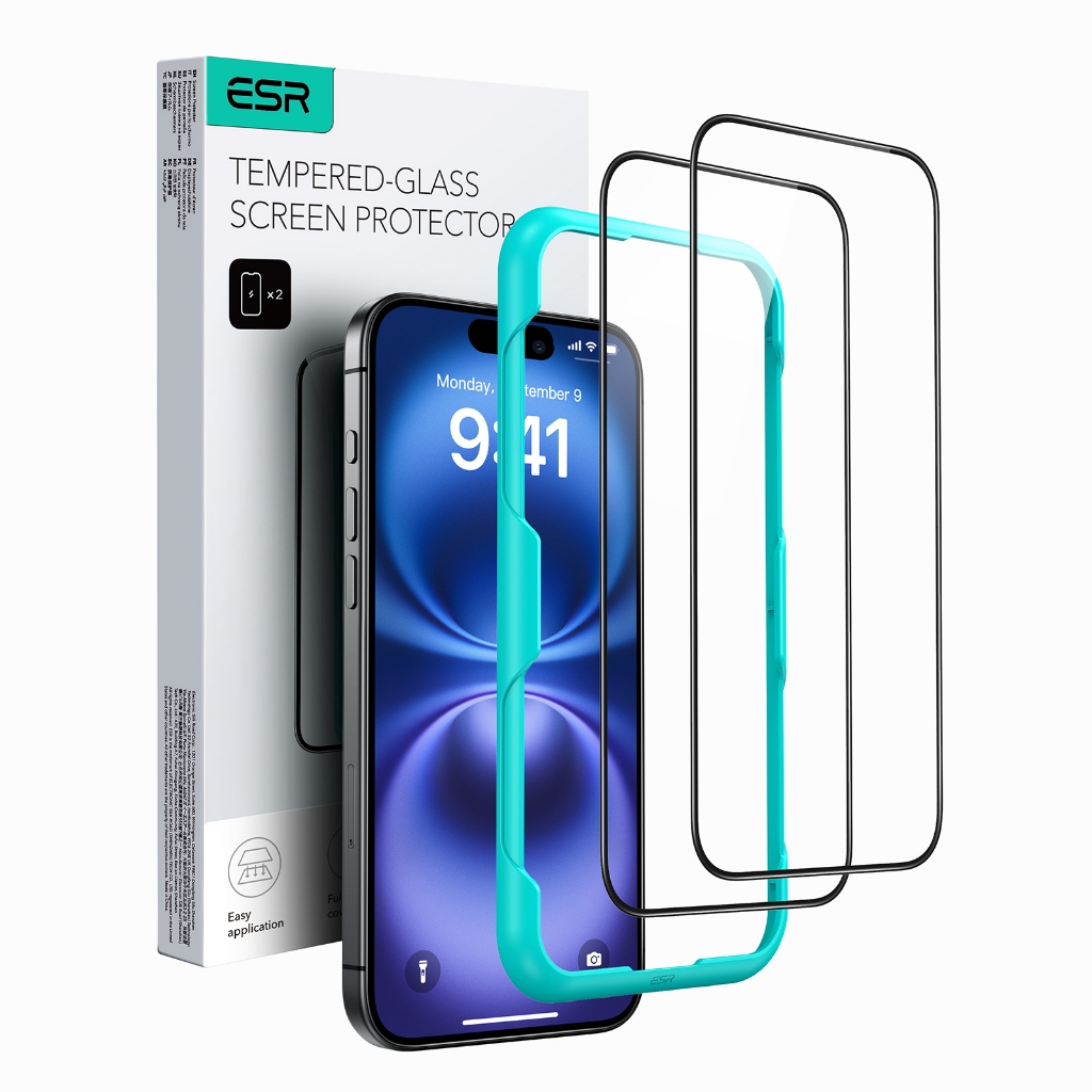 ESR Tempered Glass Screen Protector Black Edge iPhone 15 16 Plus/Pro  Pelindung Layar Anti Gores Handphone