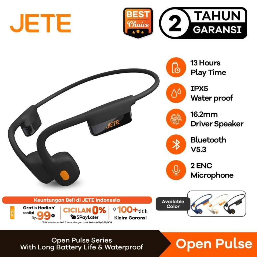 JETE Open Pulse Sport Headset Bluetooth IPX5 ENC 2 MIC - Headset Lari - Garansi 2 Tahun