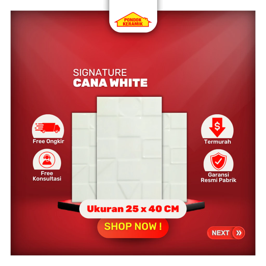 Keramik Dinding Signature 25x40 Cana White Glossy Embossed Motif