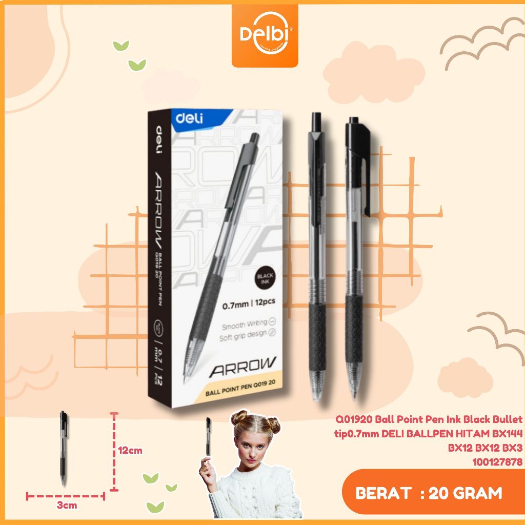 Jual Deli Pulpen Retractable Arrow 0.7mm Hitam - Q01920 Ball Point Pen ...