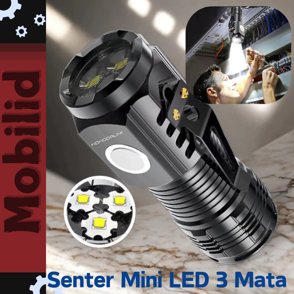 Jual Senter Mini LED 3 Mata super bright flashlight senter kecil kepala