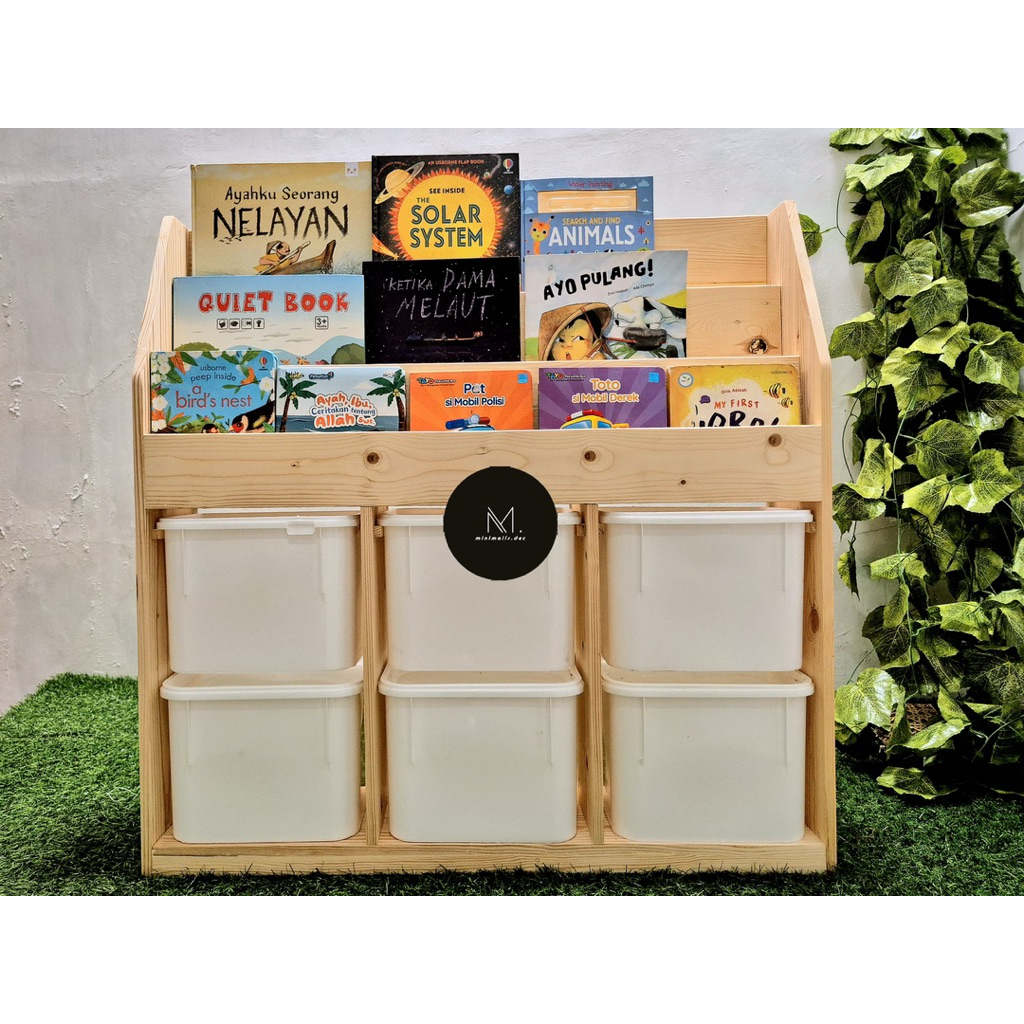 Jual rak mainan anak dengan estetik kayu solid jati belanda | Shopee ...
