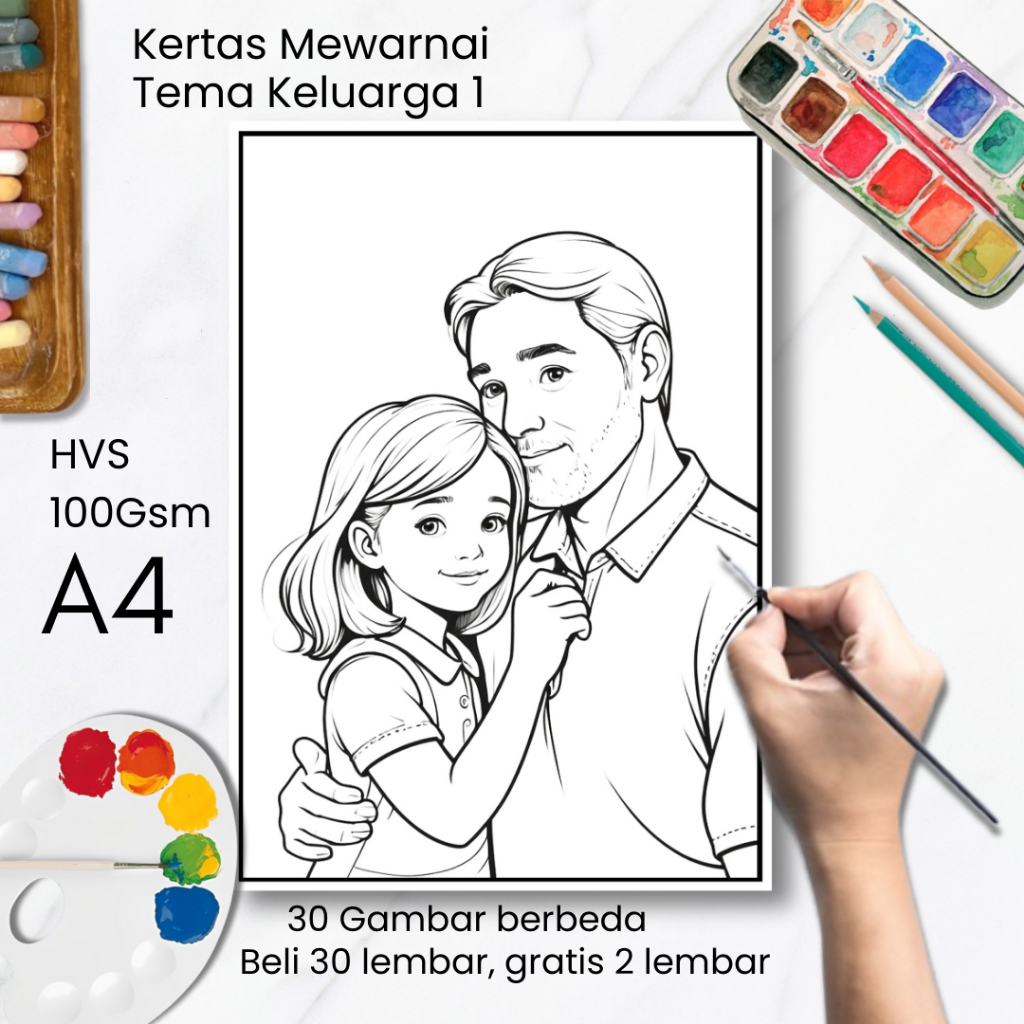 Jual 30 Lembar Kertas Gambar Mewarnai Anak Tema Keluarga 1 A4 - Media