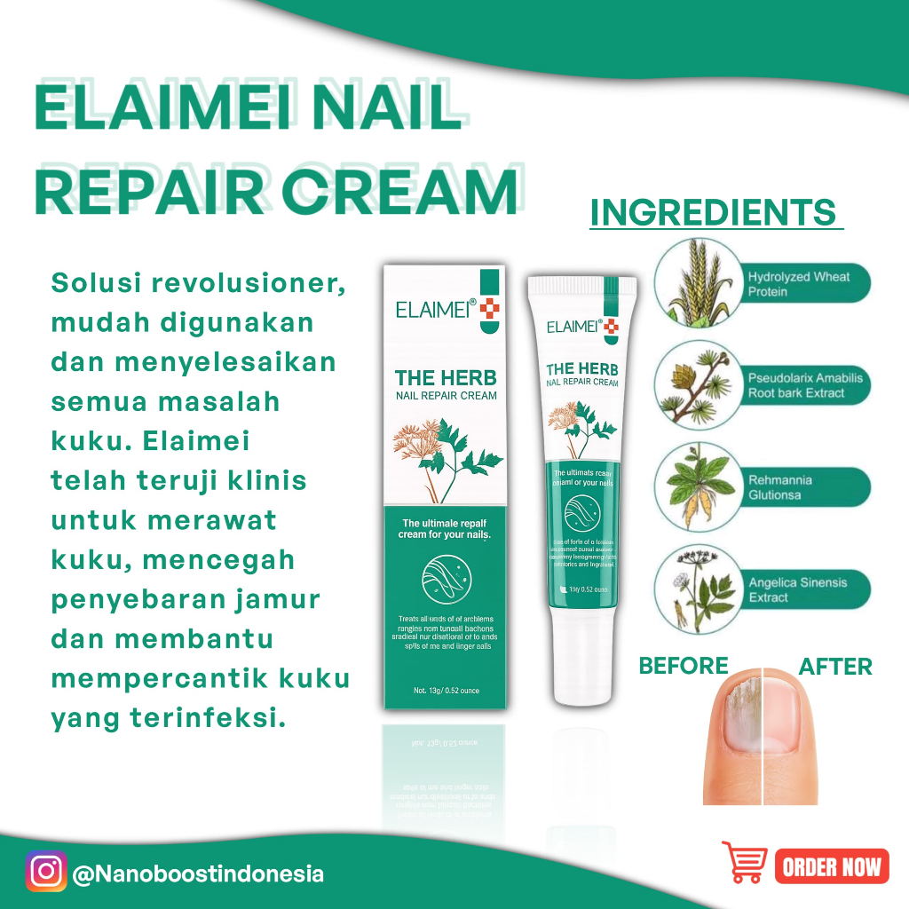 Jual Elaimei Obat Kuku Anti Jamur The Herb Nail Repair Cream | Shopee ...
