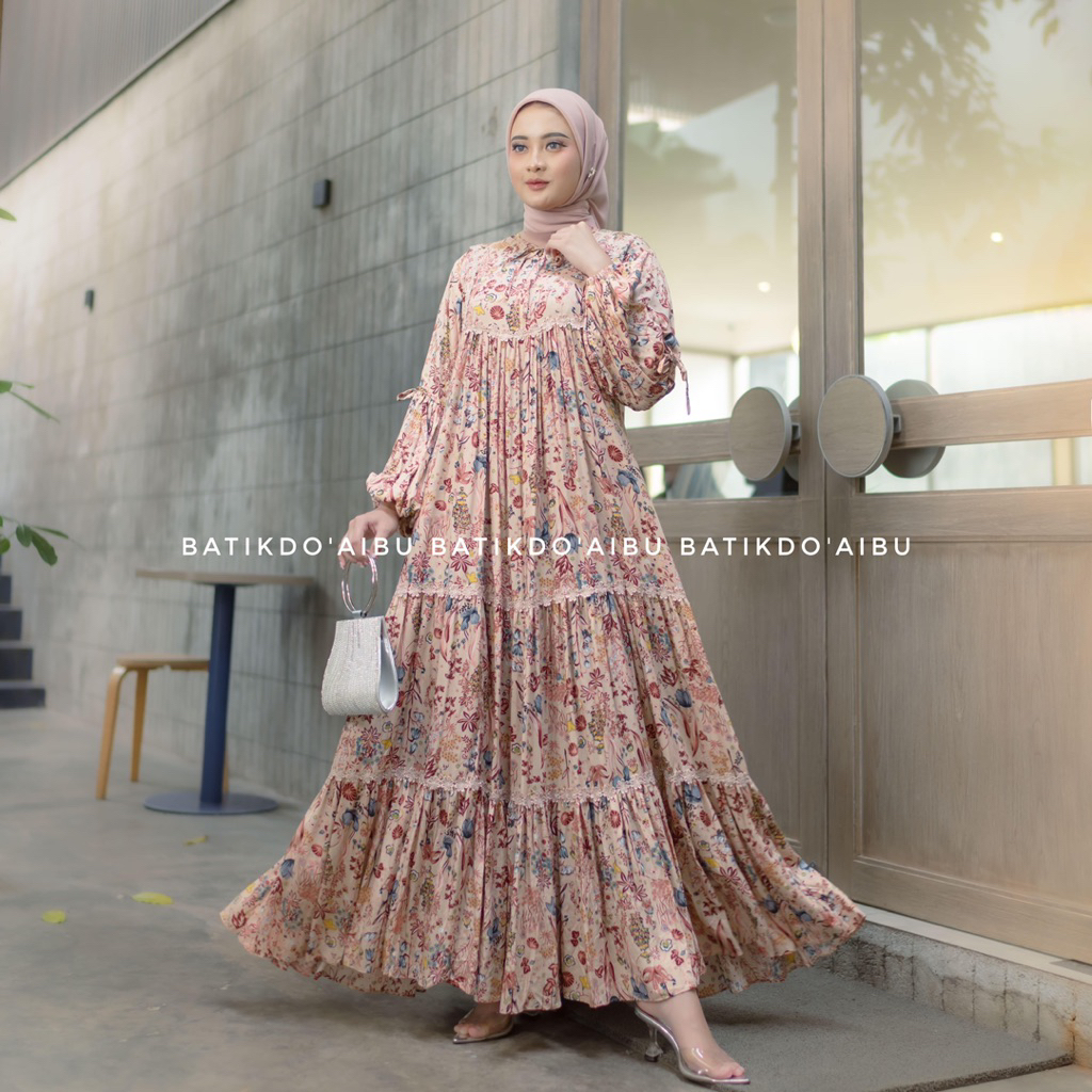 Jual Hayvana Renda Dress - Gamis Rempel Renda Gamis Susun Lengan Balon ...