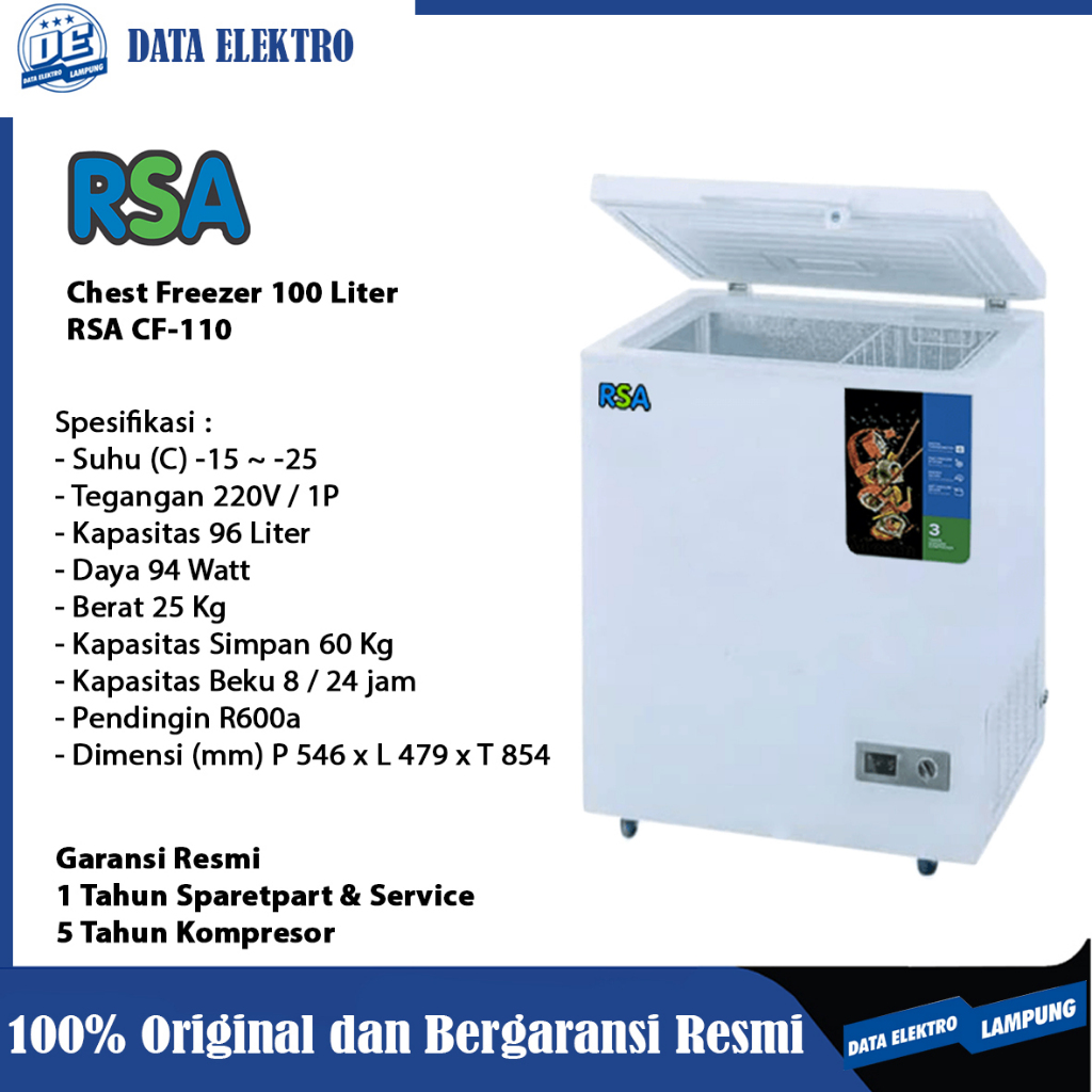 Jual Chest Freezer RSA CF110 100 Liter Garansi Resmi 5 Tahun | Shopee ...