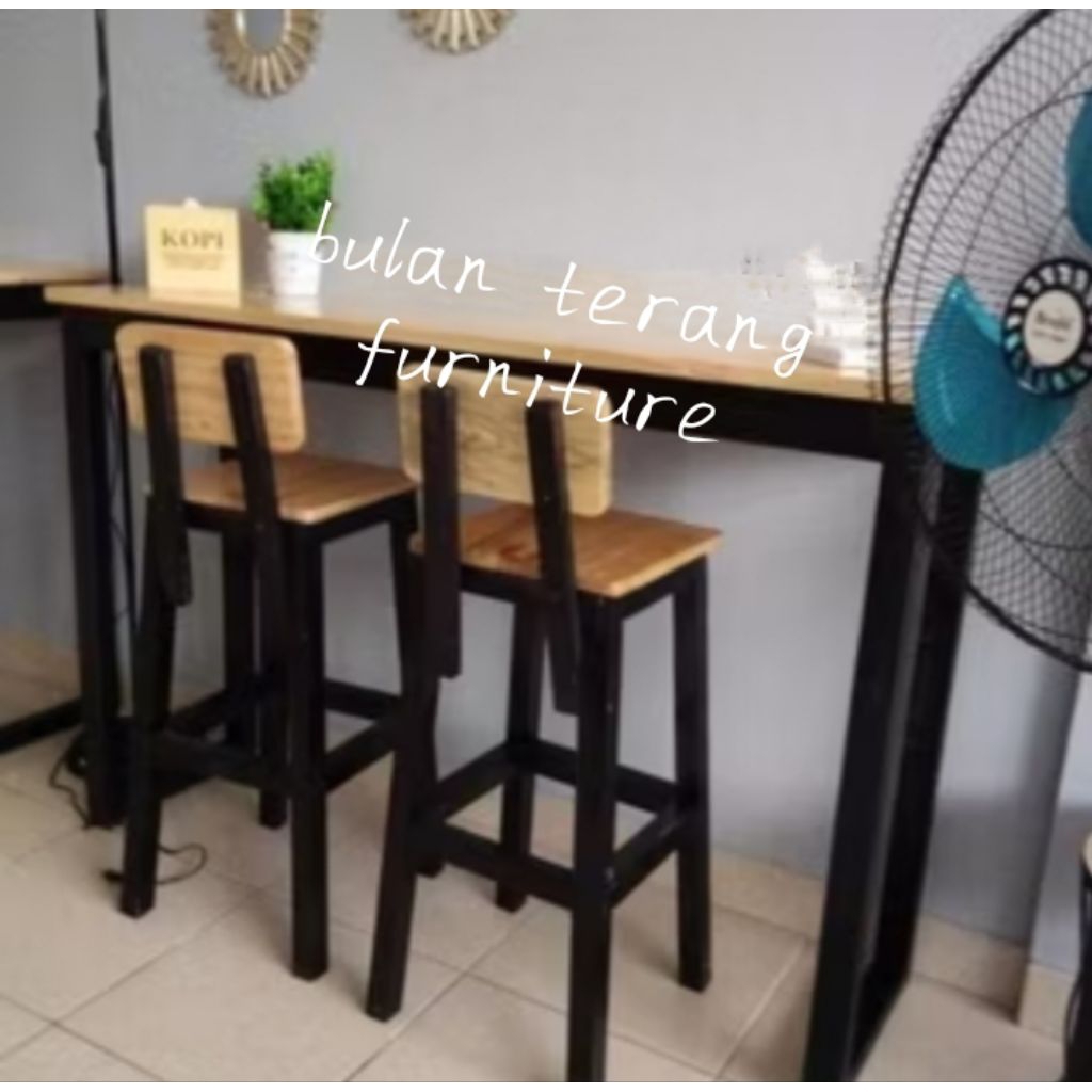 Jual 1set meja bar meja cafe meja restoran kayu jati belanda | Shopee ...